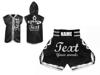 Boxing set - Custom Boxing Hoodie and Boxing Shorts : Black and Silver